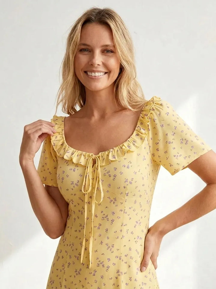 Diana | vestido midi floral para mujer con escote en V y mangas cortas