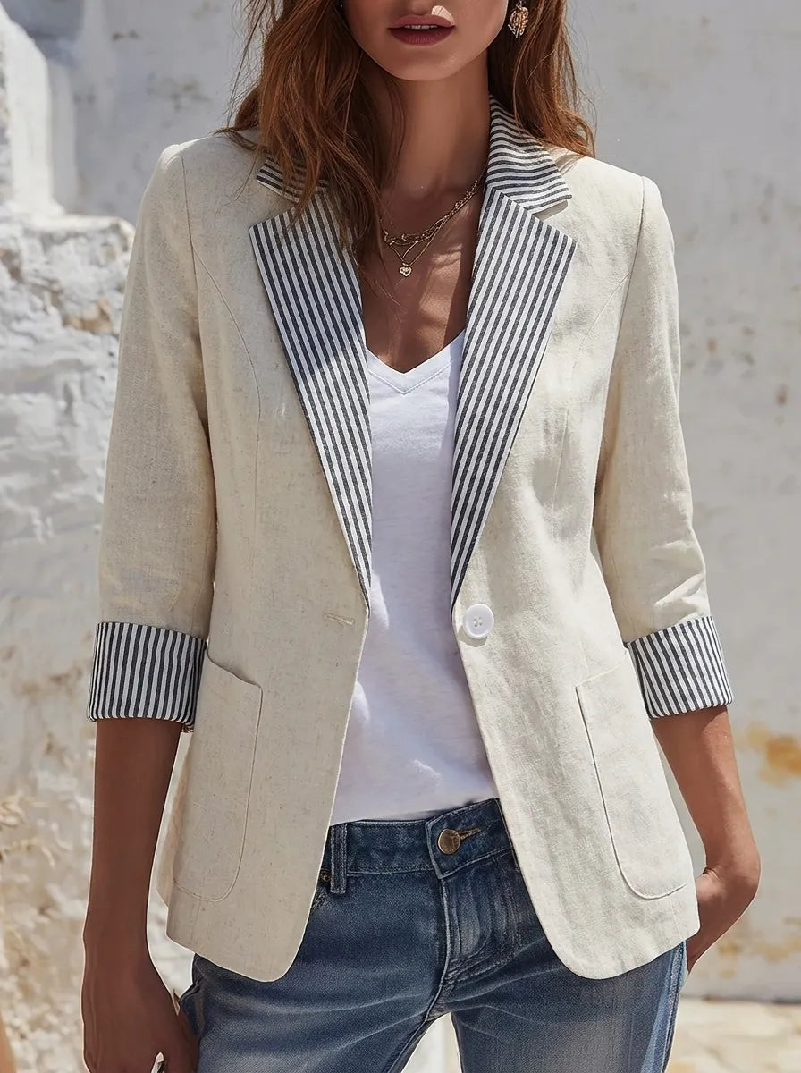 Blazer rayé pour femme à manches longues avec poches et boutons