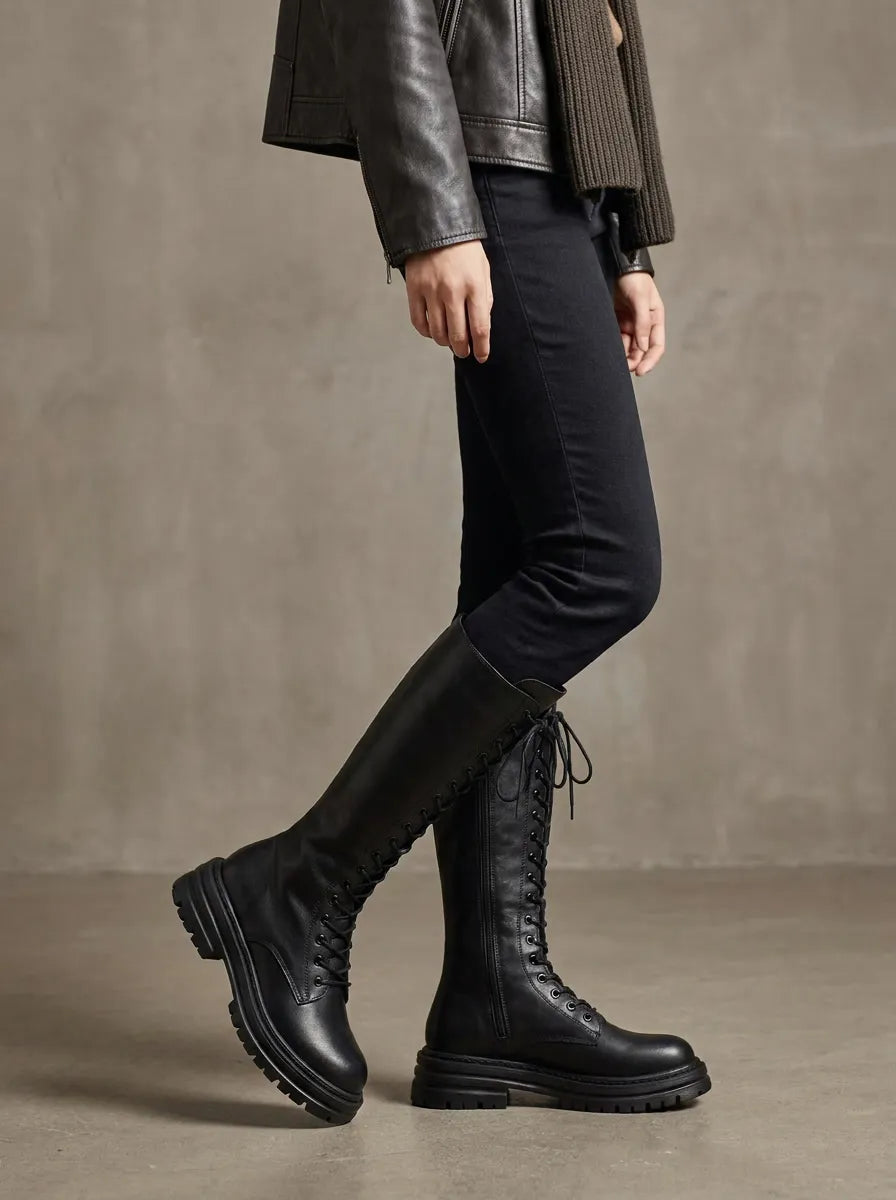 Ianthe | Women’s knee-high lace-up boots with platform soles