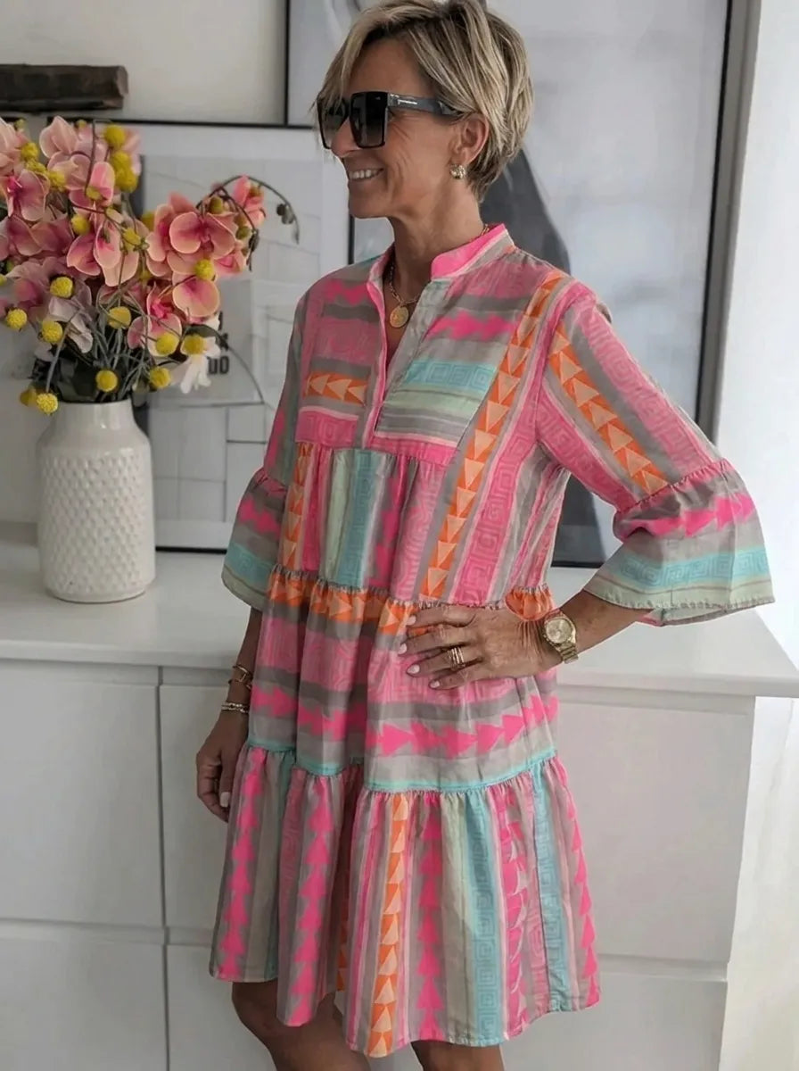 Ava | Damen Midikleid mit V-Ausschnitt und 3/4-Ärmeln
