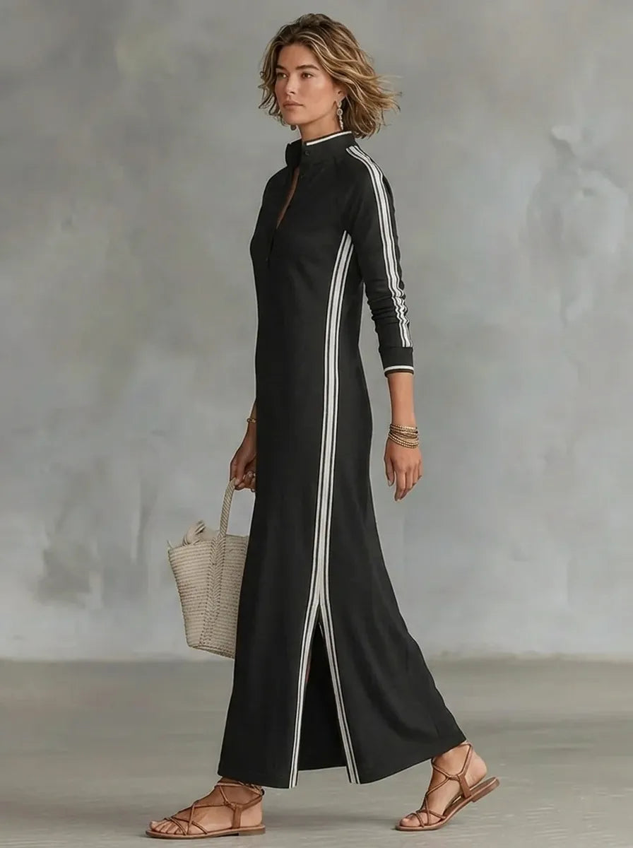 Minimalistisches Sweatshirtkleid für Damen mit weißem Kragen und Knopfleiste