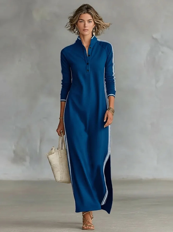Minimalistisches Sweatshirtkleid für Damen mit weißem Kragen und Knopfleiste