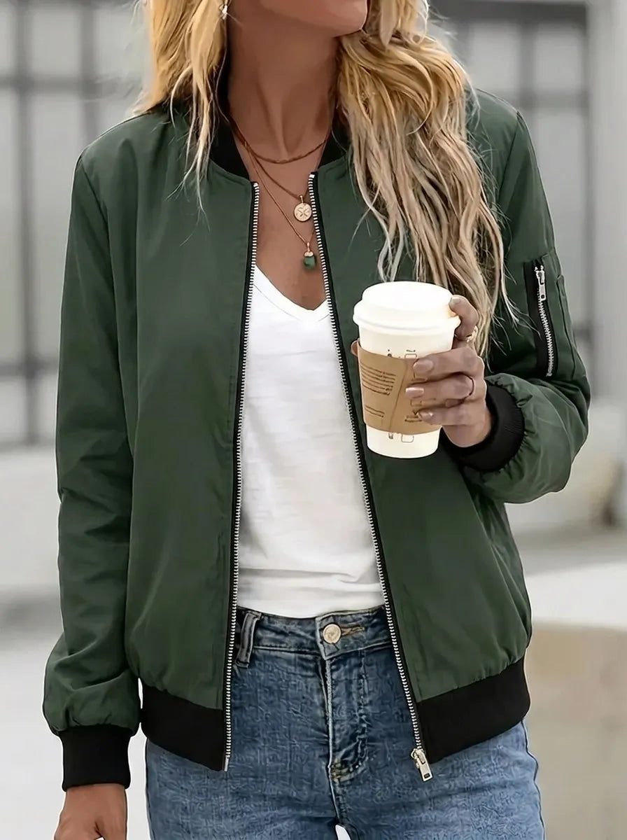 Chaqueta bomber para mujer con bolsillos prácticos y cremallera
