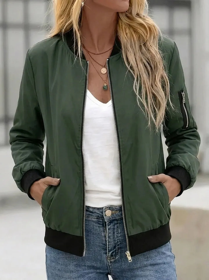 Chaqueta bomber para mujer con bolsillos prácticos y cremallera