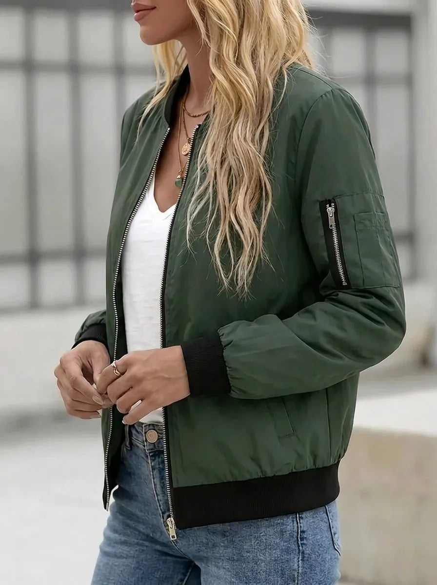 Chaqueta bomber para mujer con bolsillos prácticos y cremallera