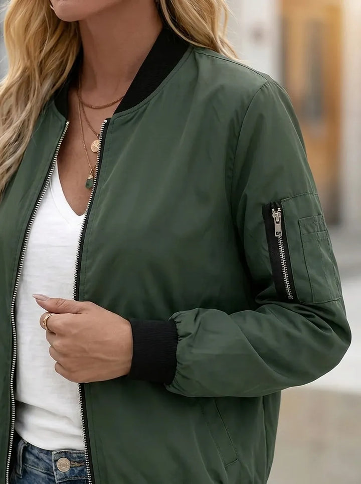 Chaqueta bomber para mujer con bolsillos prácticos y cremallera