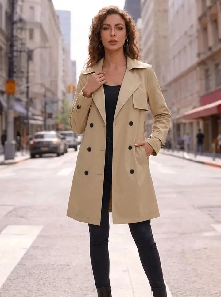 Women's cropped blazer with adjustable waist and double-breasted button fastening