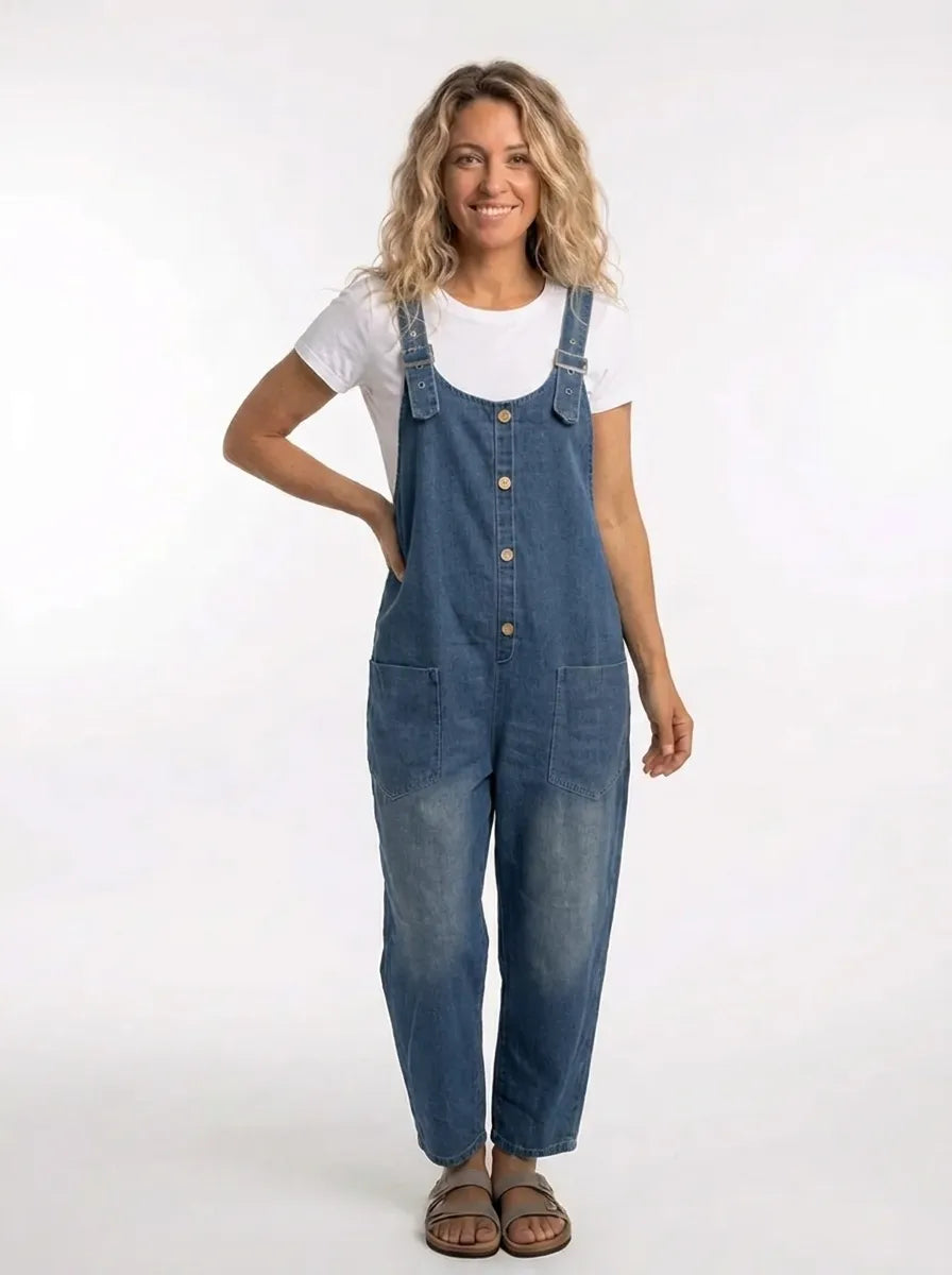 Noelia™ - Versatile Adjustable-Buckle Denim Jumpsuit