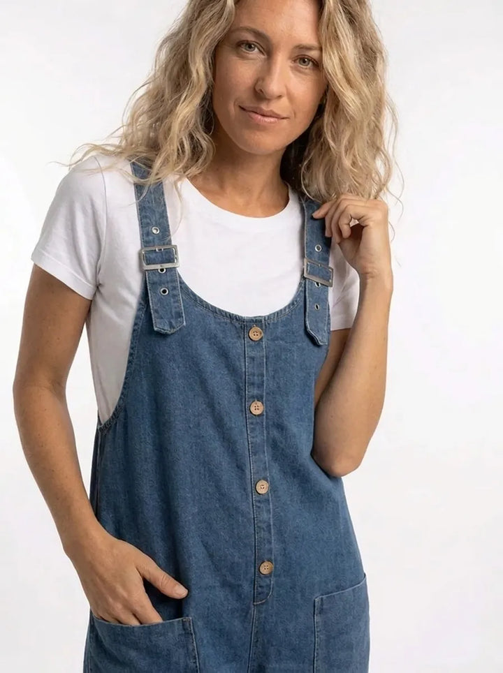 Noelia™ - Versatile Adjustable-Buckle Denim Jumpsuit