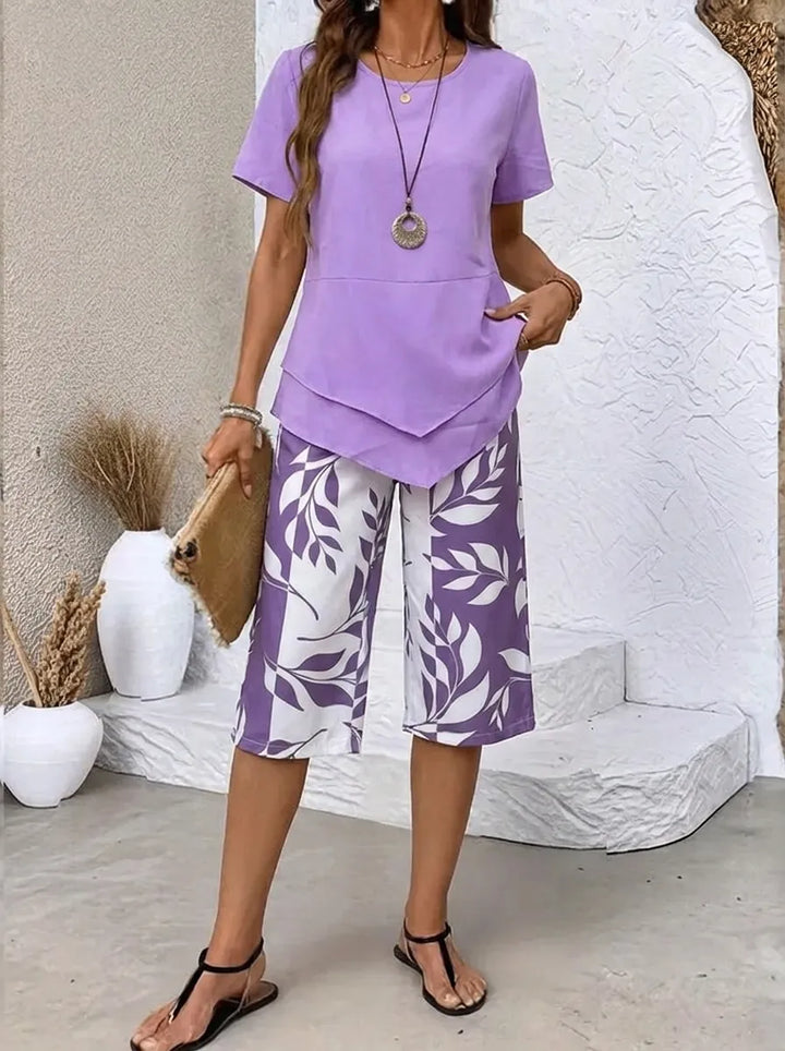Arvessa™ | Relaxed Leaf-Print Two-Piece Ensemble