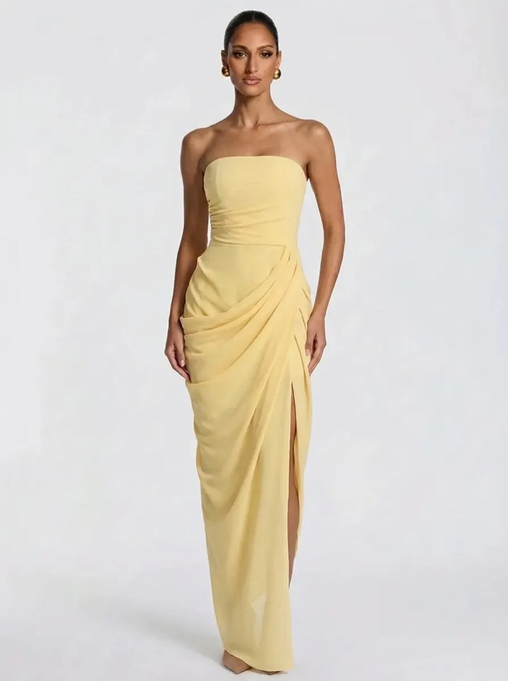 Olivia | Damen-Maxikleid mit Schnürung und seitlichem Schlitz