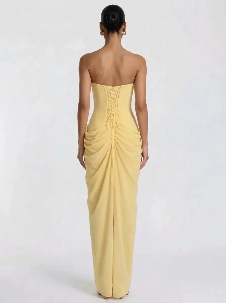 Olivia | Damen-Maxikleid mit Schnürung und seitlichem Schlitz