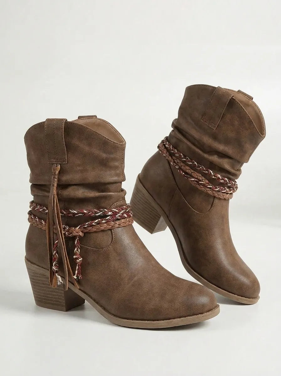 Idunn | Bottines pour femme en similicuir froissé avec détail enveloppant style western