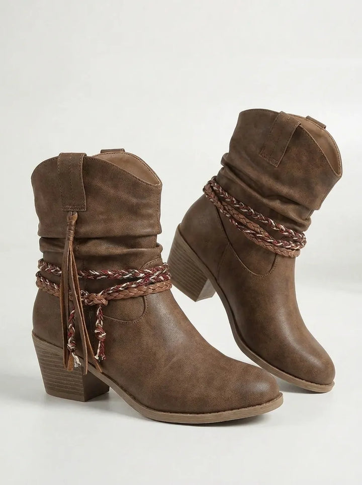 Idunn | Bottines pour femme en similicuir froissé avec détail enveloppant style western