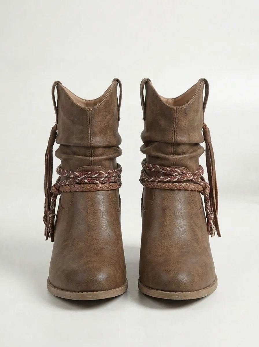 Idunn | Bottines pour femme en similicuir froissé avec détail enveloppant style western
