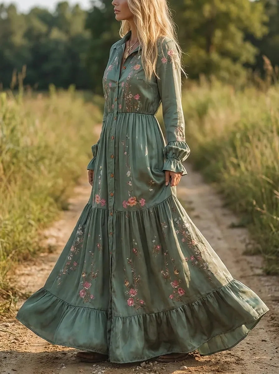 Bohemian Besticktes V-Ausschnitt Maxikleid für Damen