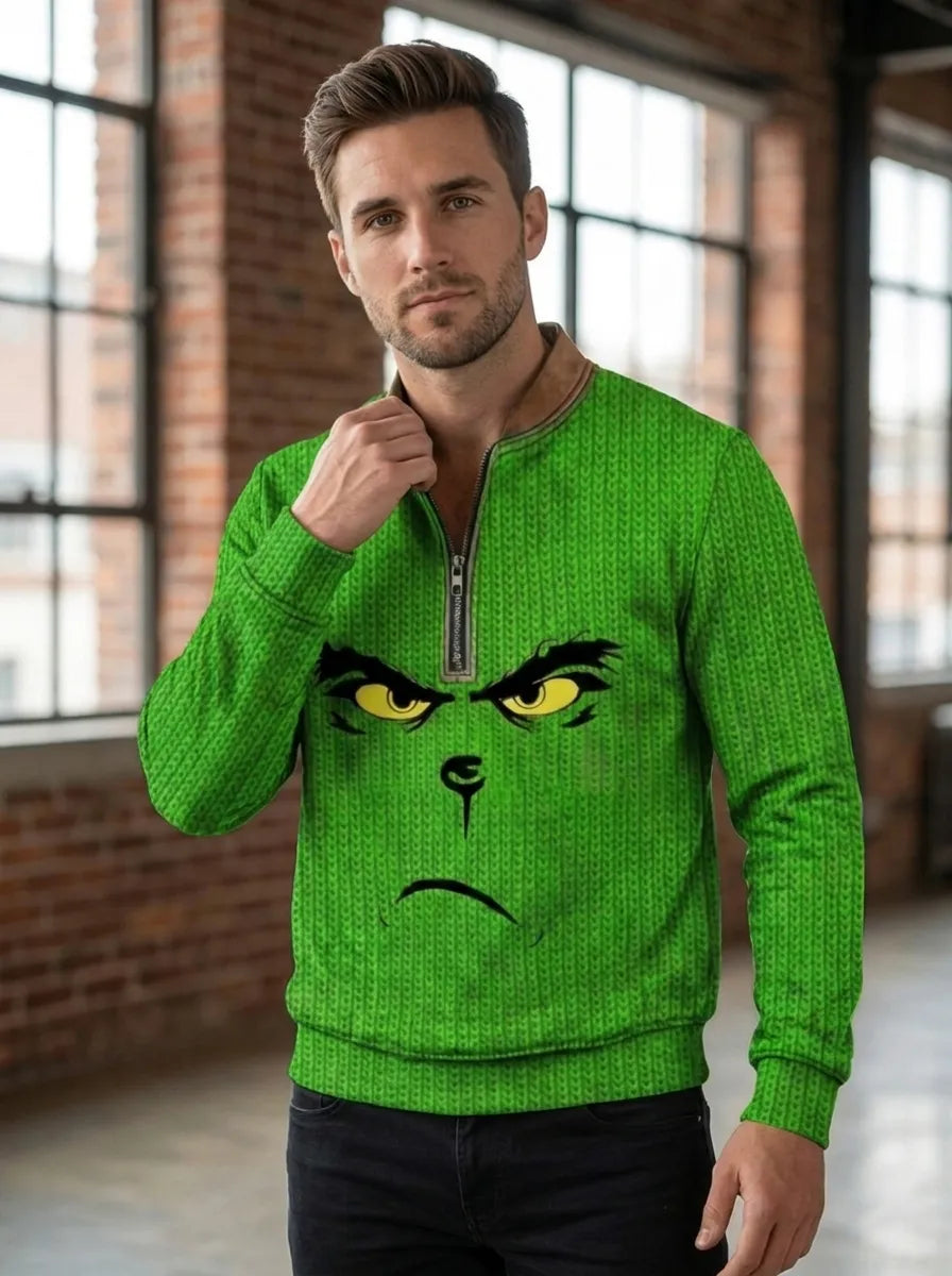 Lustiges klassisches Weihnachtscharakter-Druck Casual Waffle Top für Herren