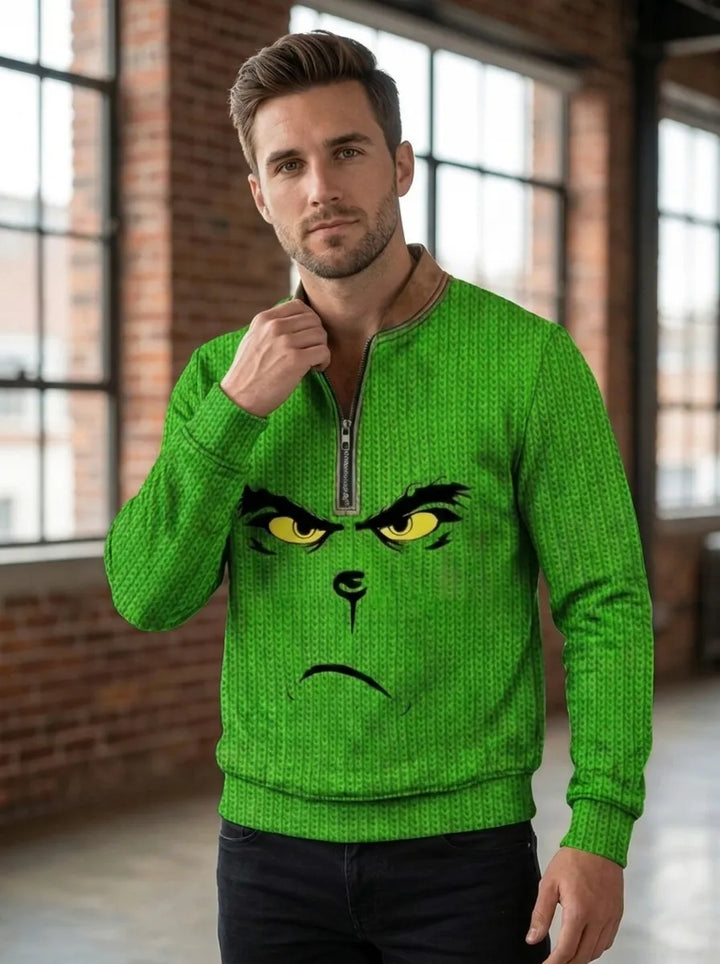 Lustiges klassisches Weihnachtscharakter-Druck Casual Waffle Top für Herren