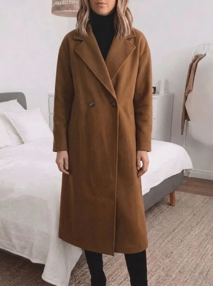 Women’s Oversized Coat with Notched Lapels and Double-Breasted Button Closure