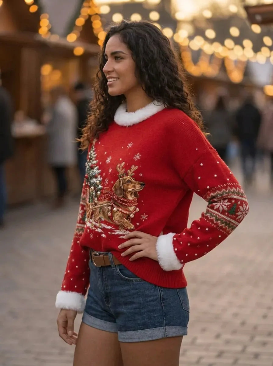 Damen Weihnachts Schleife Dekorative Licht Tops