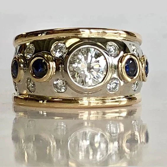 Vintage-Ring mit Gold- und Zirkonia-Einlage