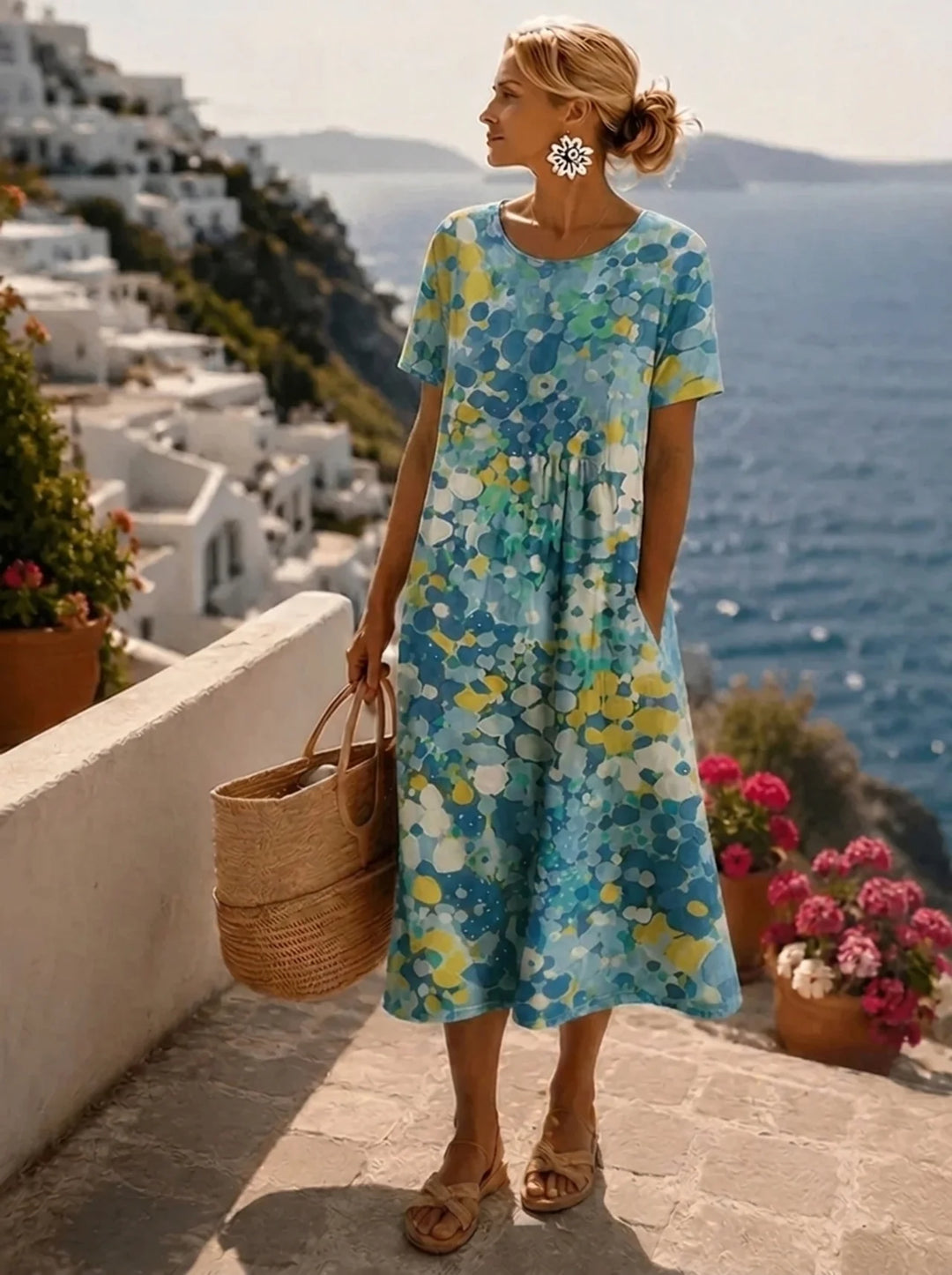 Elena | Luftiges Floral-Midi-Kleid