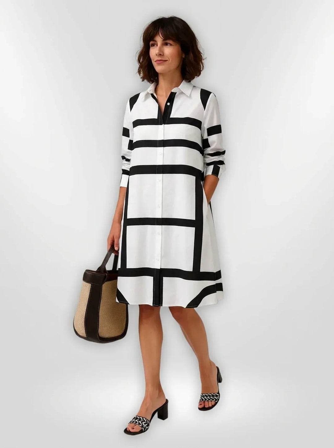Helena™ - Zeitloses Geometrisches Gemustertes Midikleid