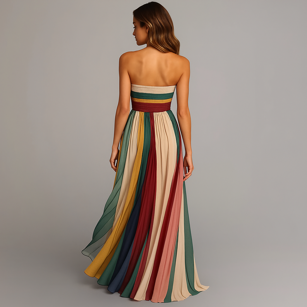 Judith™ | Damen Farbige Plissierte Trägerlose Maxikleid für den Sommer