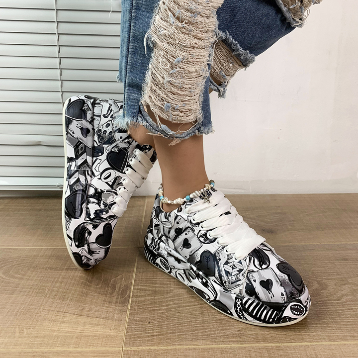 Mia - Damen Graffiti Druck Lage Turnschuhe