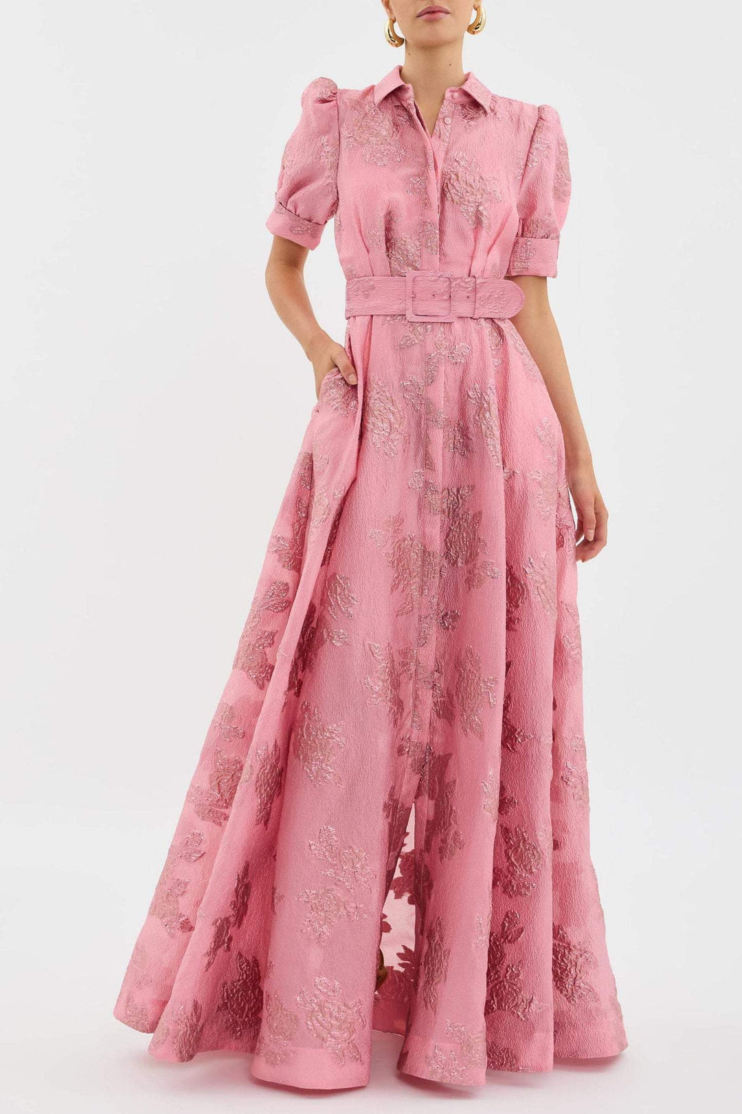 Aven - Retro-Pink Revers-Hochbundkleid