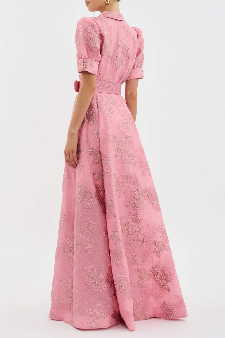 Aven - Retro-Pink Revers-Hochbundkleid