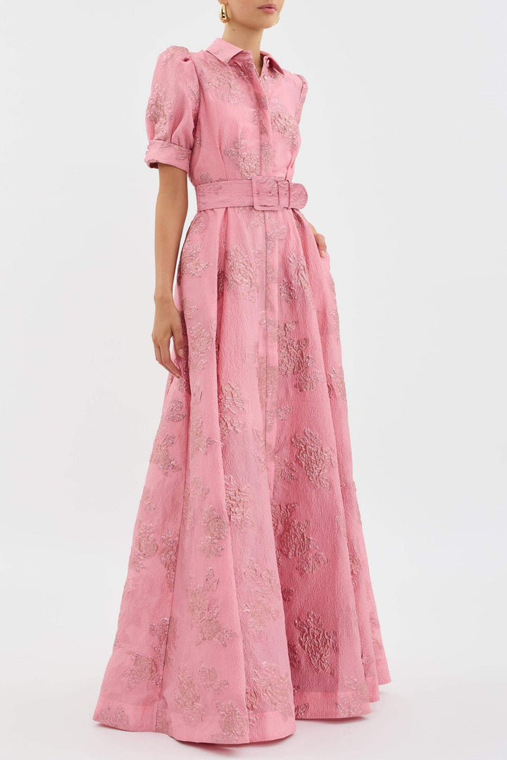 Aven - Retro-Pink Revers-Hochbundkleid