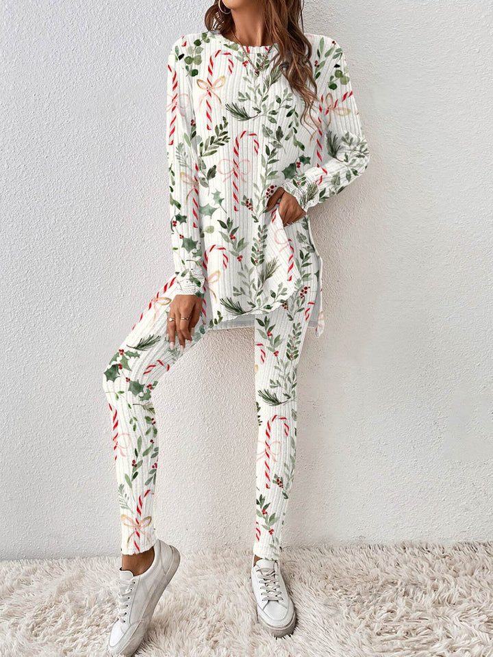 Zoe™ - Weihnachtliches Candy Cane & Blumen Homewear-Set