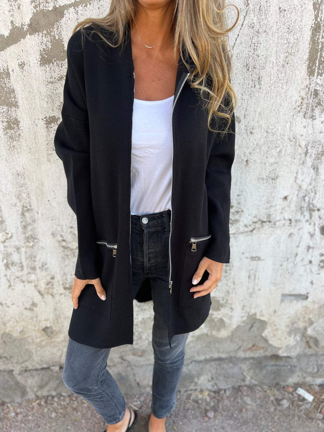 Olivia - Lange Strickjacke Mit Kapuze