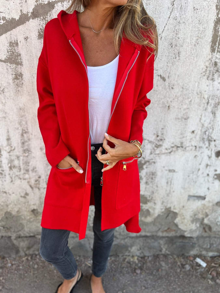 Olivia - Lange Strickjacke Mit Kapuze