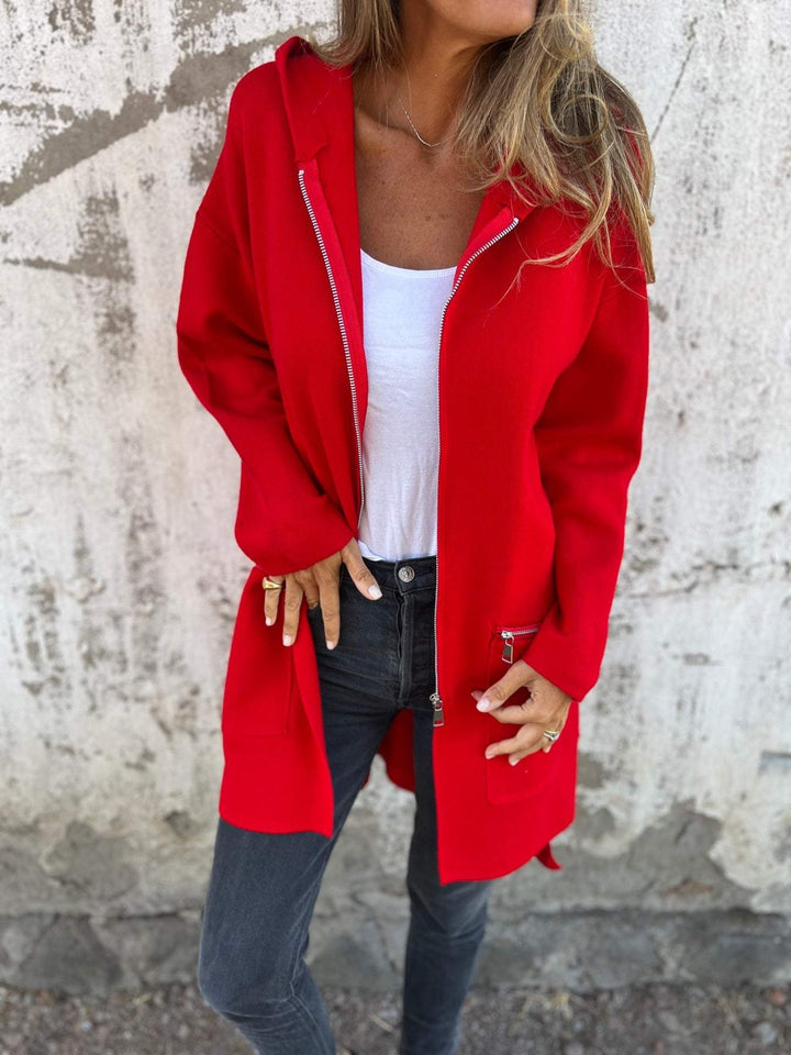 Olivia - Lange Strickjacke Mit Kapuze
