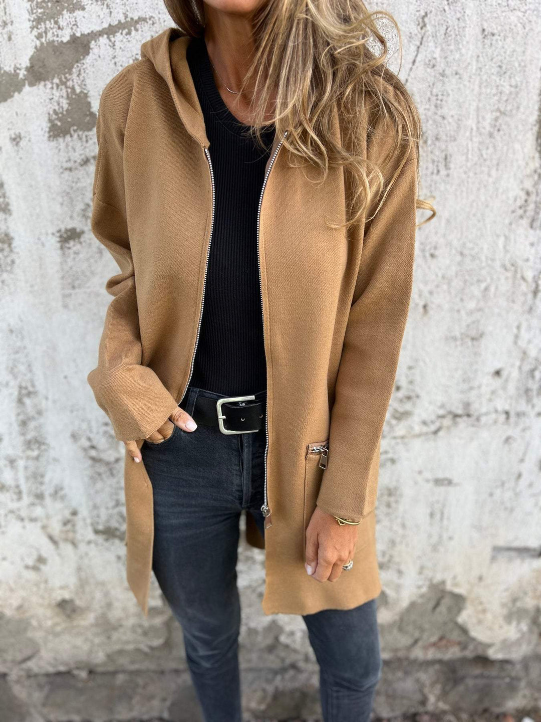 Olivia - Lange Strickjacke Mit Kapuze