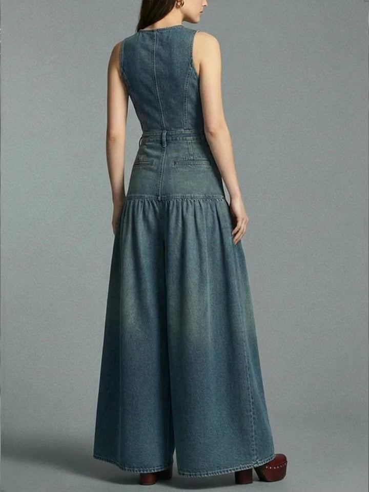 Lässiger Damen-Jeansoverall mit weitem Bein