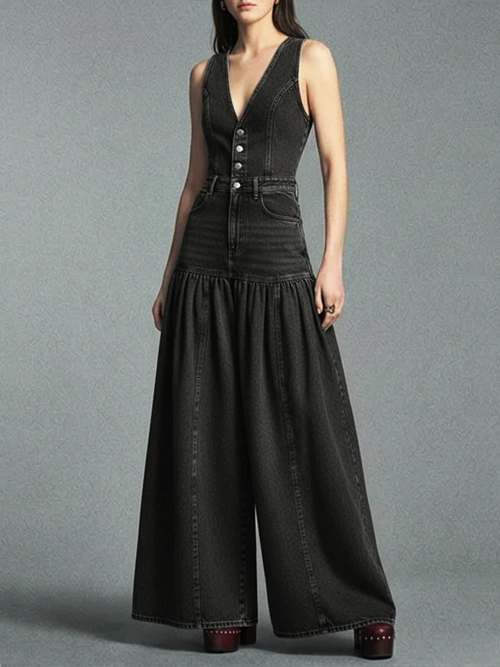 Lässiger Damen-Jeansoverall mit weitem Bein