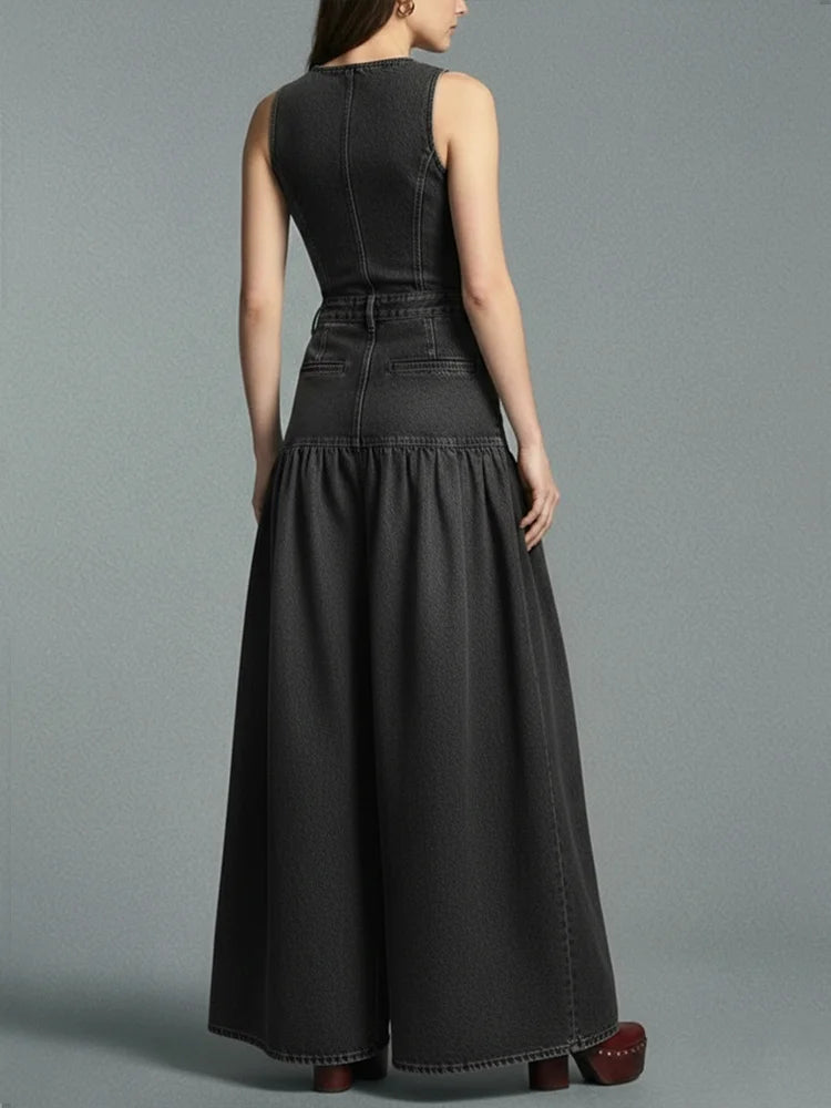 Lässiger Damen-Jeansoverall mit weitem Bein