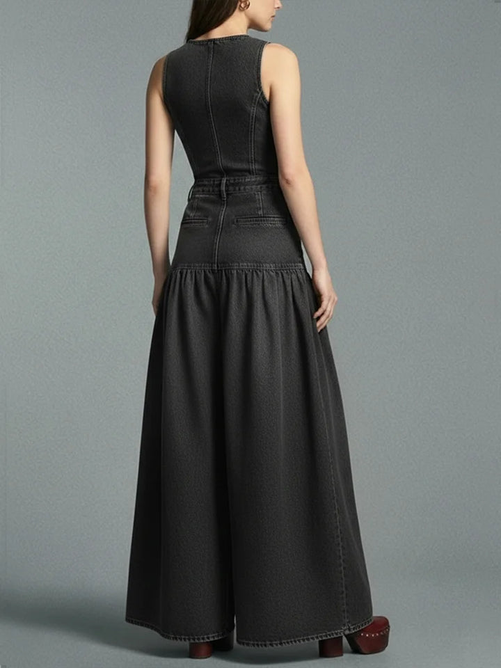 Lässiger Damen-Jeansoverall mit weitem Bein