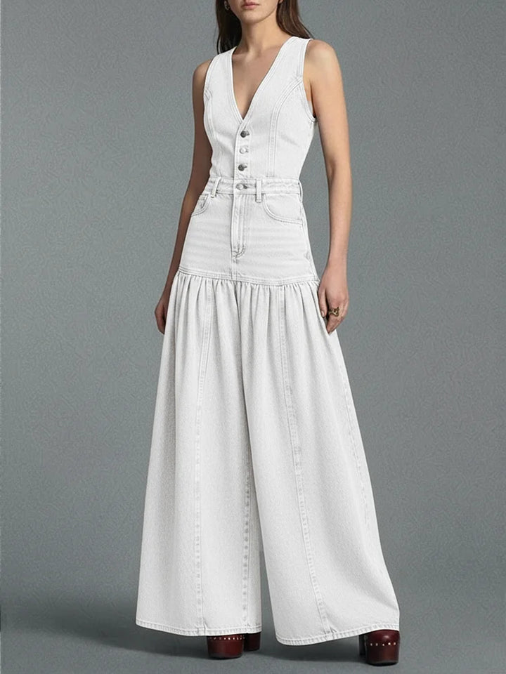 Lässiger Damen-Jeansoverall mit weitem Bein