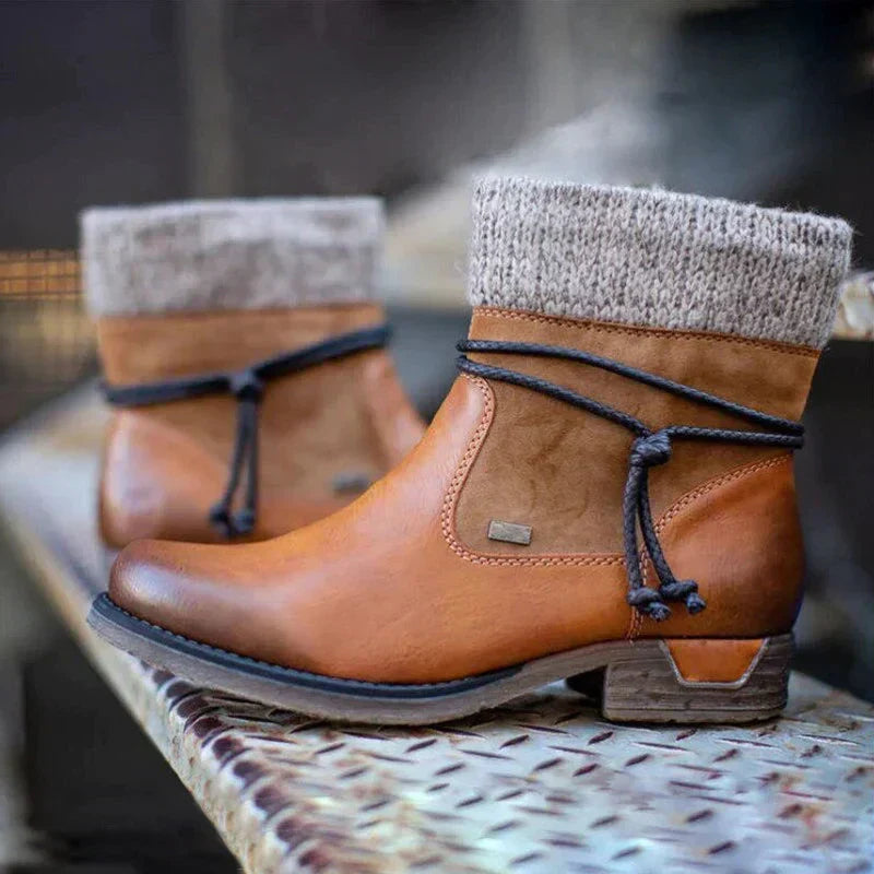 Botines de mujer de punto hasta el tobillo, con cordones y polainas
