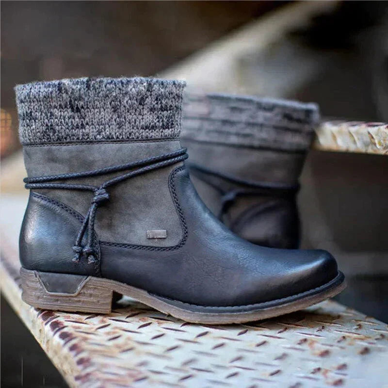 Botines de mujer de punto hasta el tobillo, con cordones y polainas