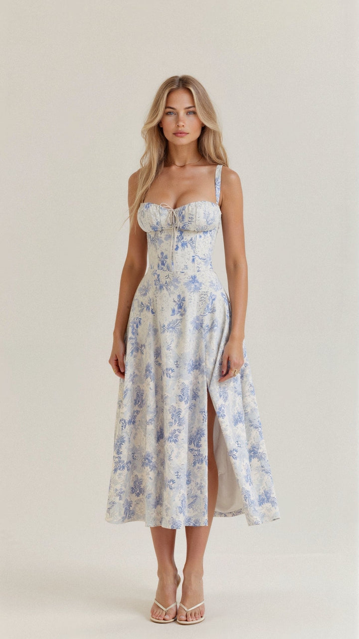 Margaret | Damen-Corsagen-Midi-Kleid mit seitlichem Schlitz