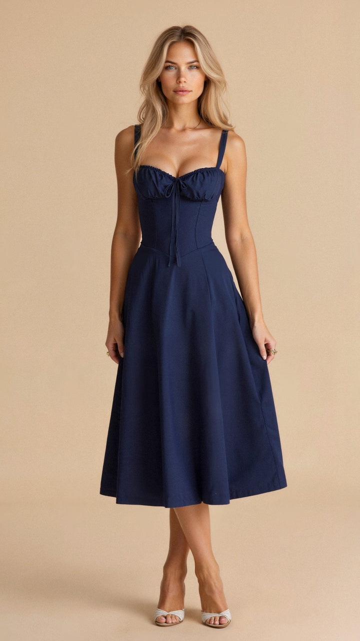 Margaret | Damen-Corsagen-Midi-Kleid mit seitlichem Schlitz