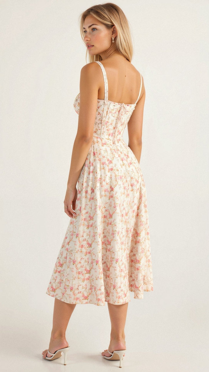 Margaret | Damen-Corsagen-Midi-Kleid mit seitlichem Schlitz