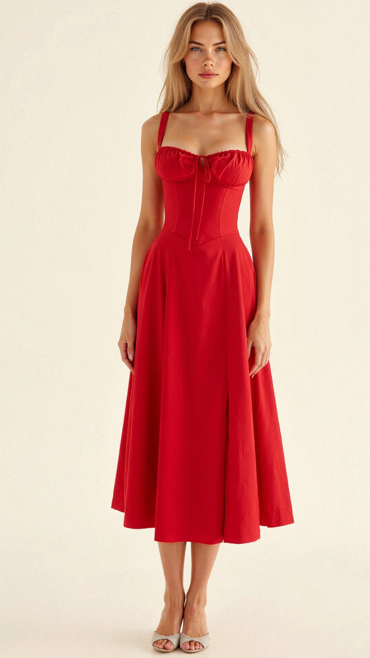 Margaret | Damen-Corsagen-Midi-Kleid mit seitlichem Schlitz