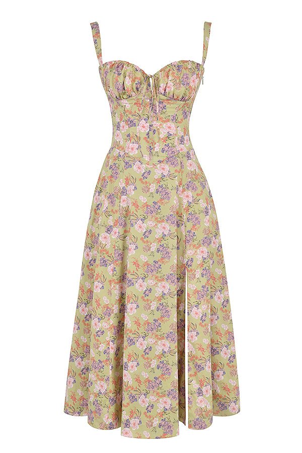 Margaret | Damen-Corsagen-Midi-Kleid mit seitlichem Schlitz