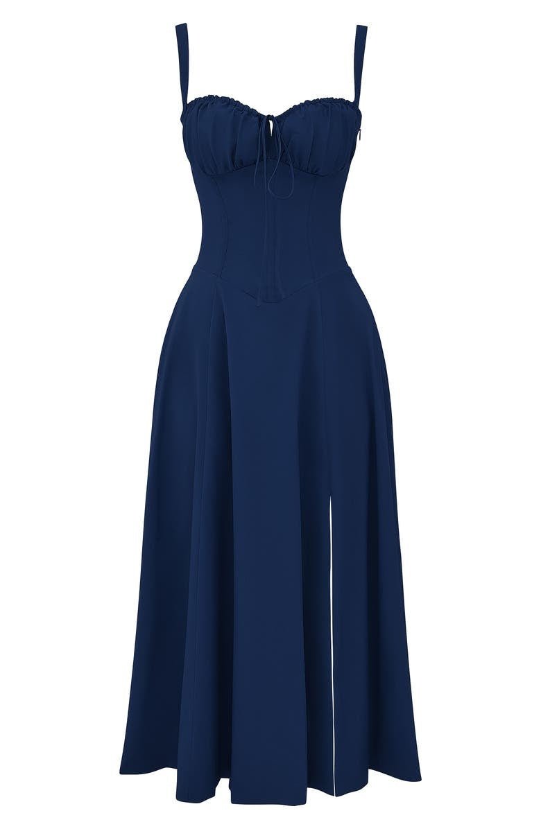 Margaret | Damen-Corsagen-Midi-Kleid mit seitlichem Schlitz